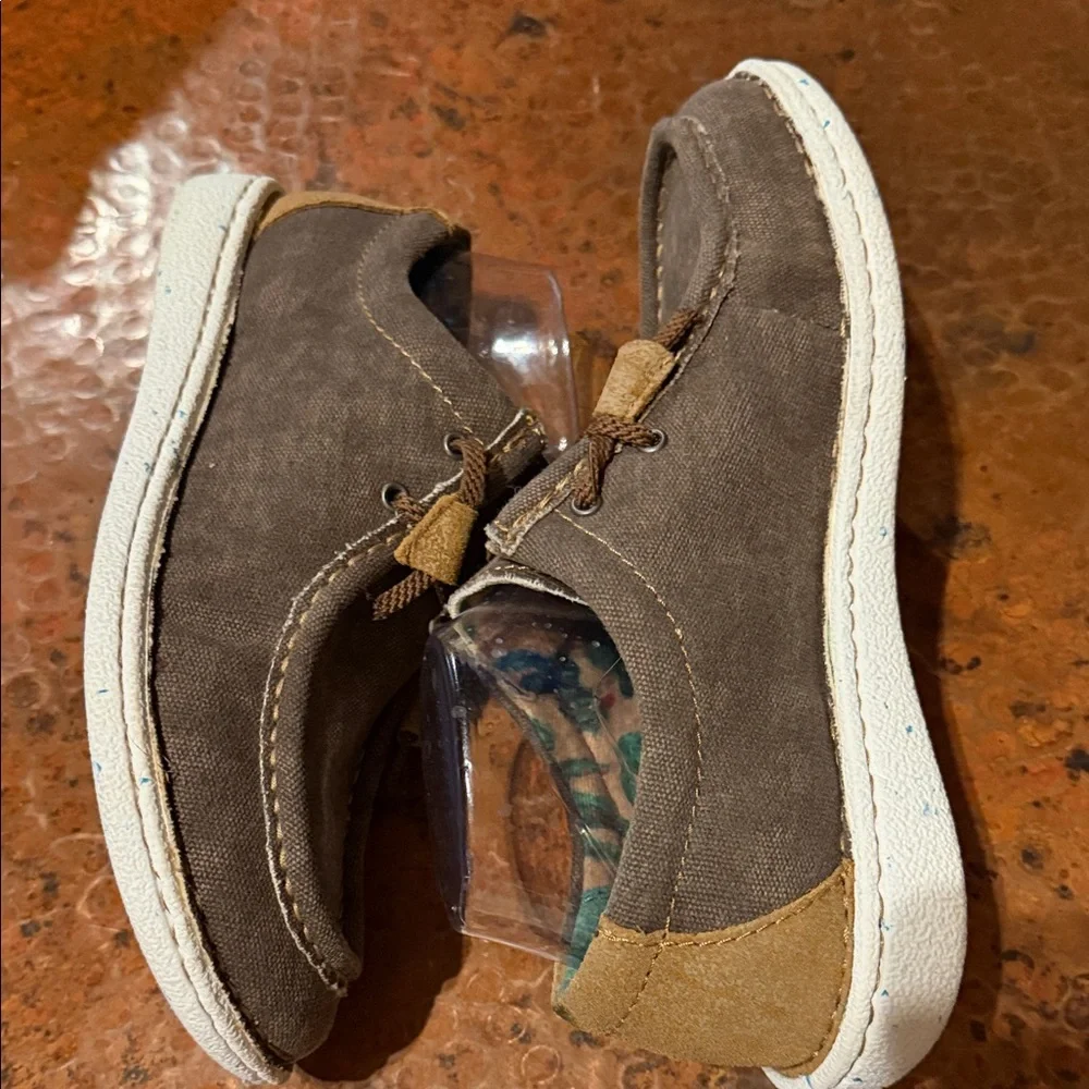 Justin Mens JL160 Brown Canvas Leather Cactus Lining Casual Boat Shoes Size 9M